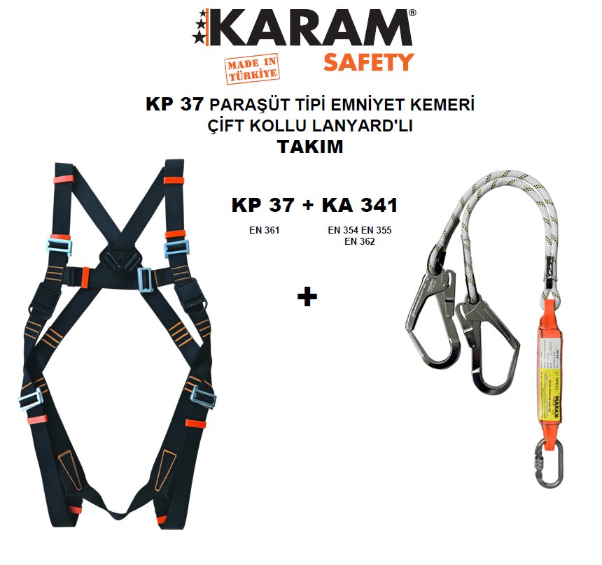 KP37  PARAŞÜT TİPİ KEMER KA 341 ÇİFT LANYARDLI TAKIM