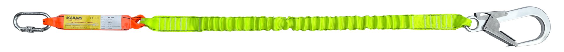 KA398-A – Single-Leg Elastic Shock-Absorbing Lanyard with Carabiner and 63 mm Aluminium Hook
