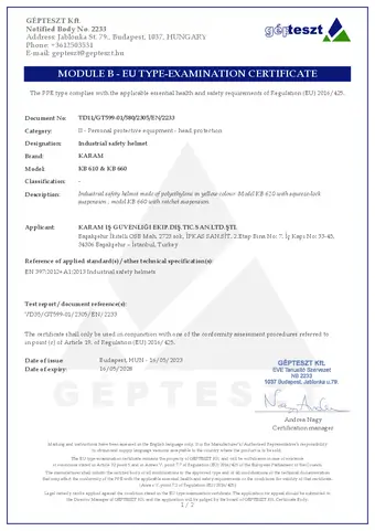 KB 610 + KB 660 SERTİFİKA — İlk sayfa
