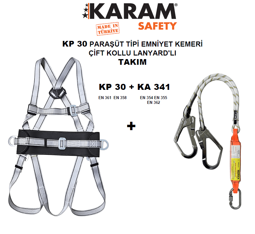 KP 30+KA 341 PARAŞÜT TİPİ KEMER  ÇİFT LANYARDLI