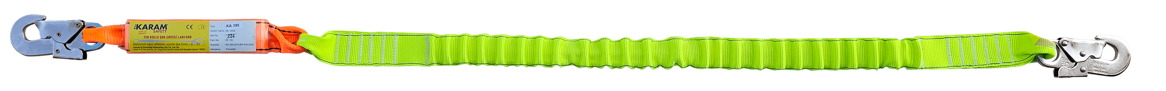 KA395 Şok Emici Tek Kol Elastik Lanyard Çift Küçük Kancalı