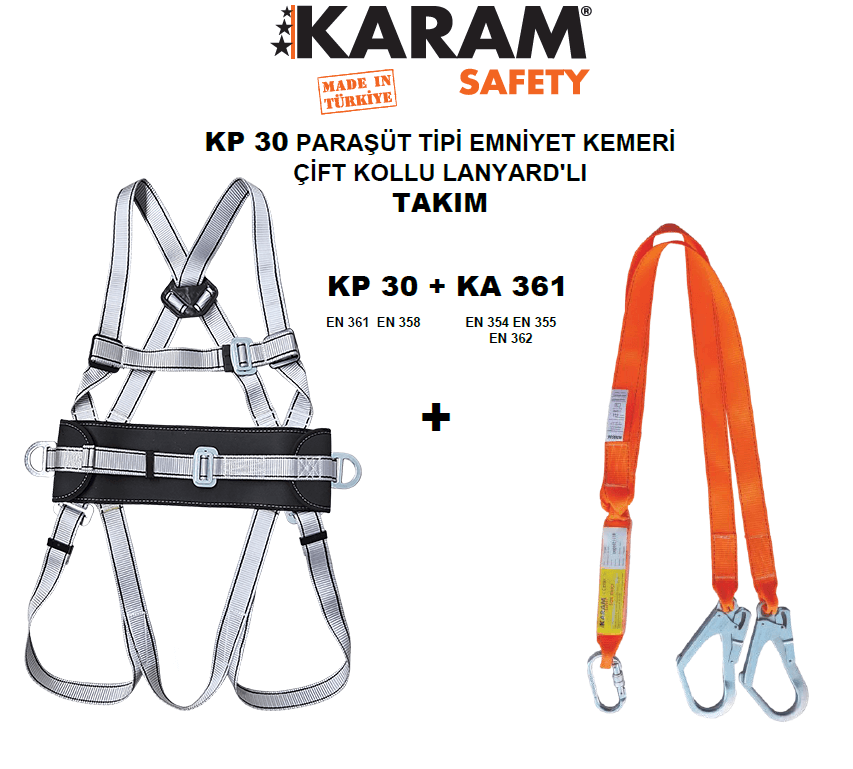 KP 30+KA 361 PARAŞÜT TİPİ KEMER  ÇİFT LANYARDLI