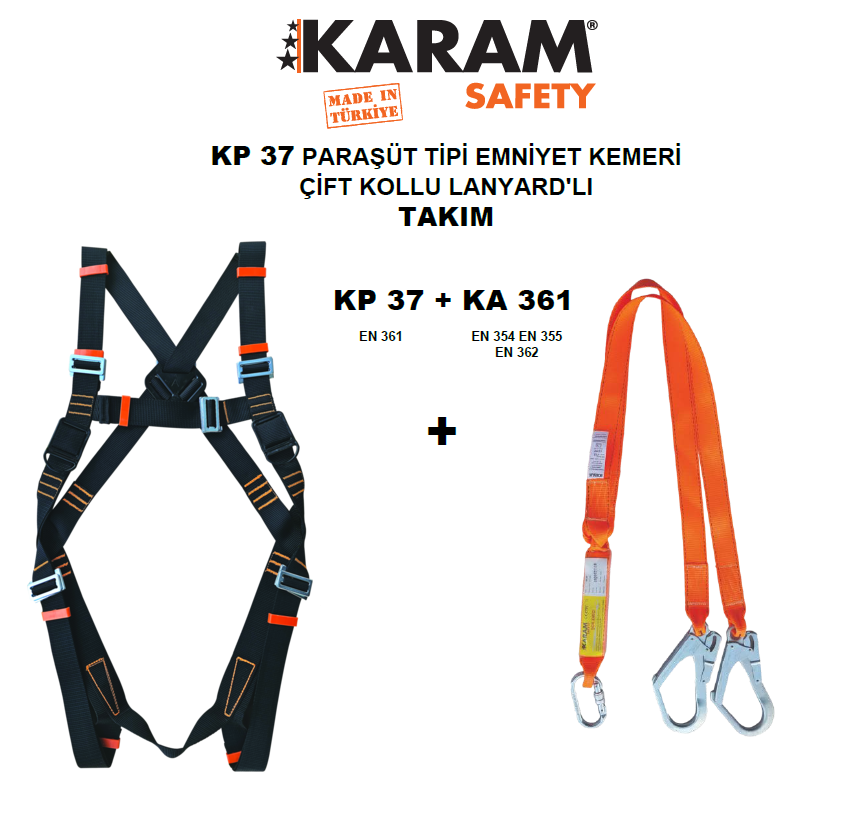 KP37  PARAŞÜT TİPİ KEMER KA 361 ÇİFT LANYARDLI TAKIM