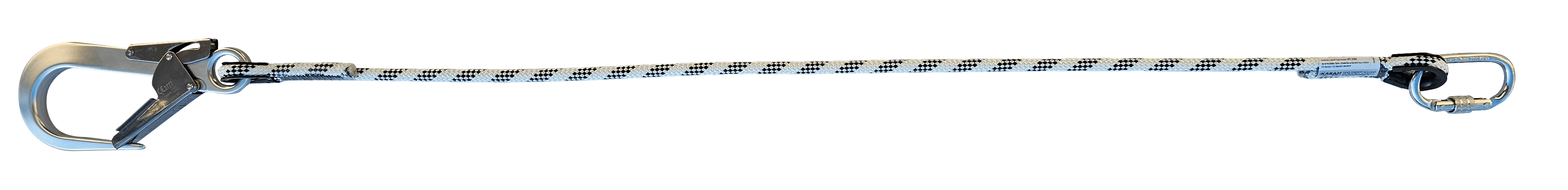 Kİ288-A Belt Stabilization Rope Static Lanyard with Carabiners and Large Aluminum Hook 63 mm