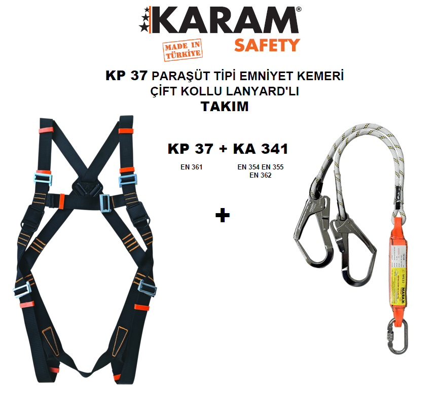 KP37  PARAŞÜT TİPİ KEMER KA 341 ÇİFT LANYARDLI TAKIM